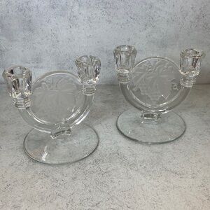 Vintage Indiana Glass Constellation Grape Frosted Double Candlestick Holder Home